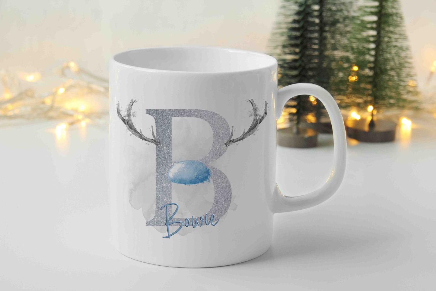 Personalised Reindeer Initial Mugs - 3 Colours available