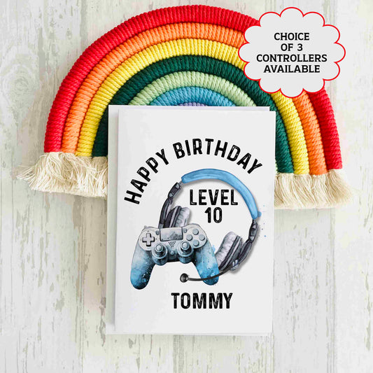 Gaming Birthday Card - Add any name and age - Blue Controller