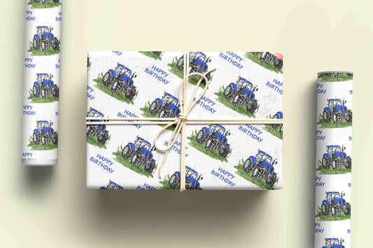 Blue Tractor Wrapping Paper