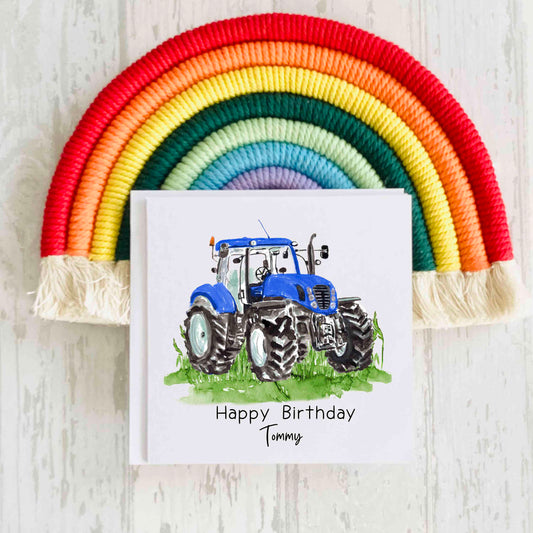 Blue Tractor Birthday Card