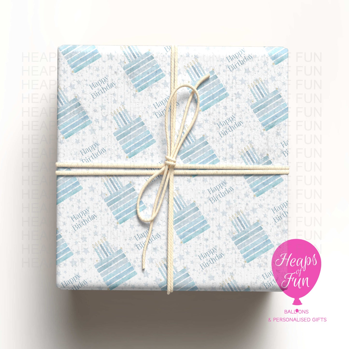 Blue Birthday Wrapping Paper – Cake & Stars Gift Wrap