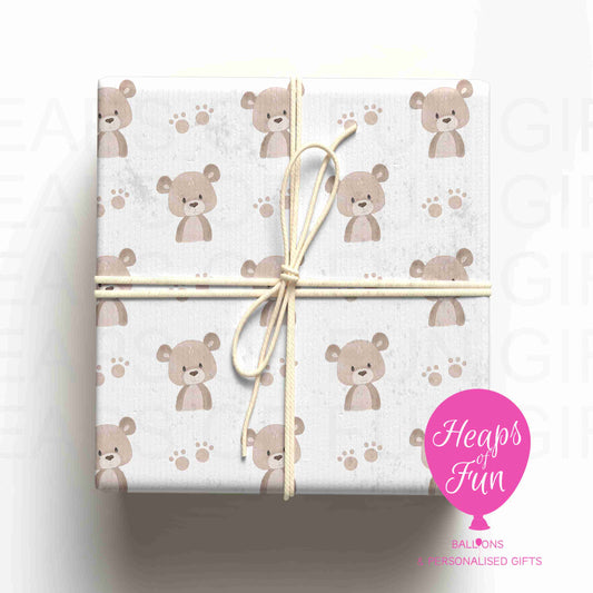 Teddy Bear Wrapping Paper – Neutral Baby Gift Wrap – Cute Bear Wrapping Paper for Baby Shower, Newborn & First Birthday