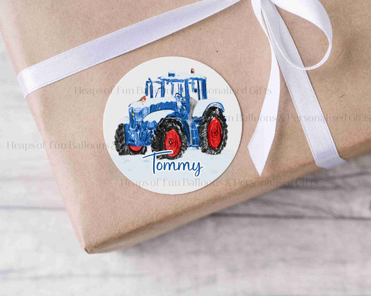 Personalised Blue Tractor Christmas Stickers