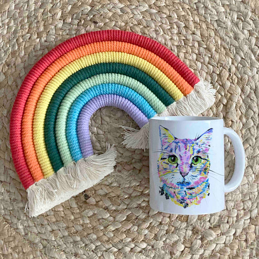 Cat 11oz Ceramic Mug – Rainbow-Coloured Animal Design