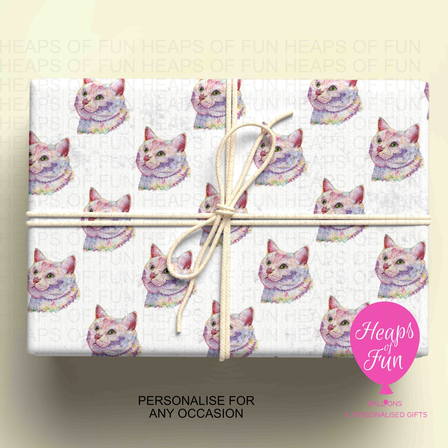 Personalised Cat Wrapping Paper | Custom Name Gift Wrap for Birthday, Retirement ,  & Any Special Occasion,   Animal Gift Wrap , From £2.99