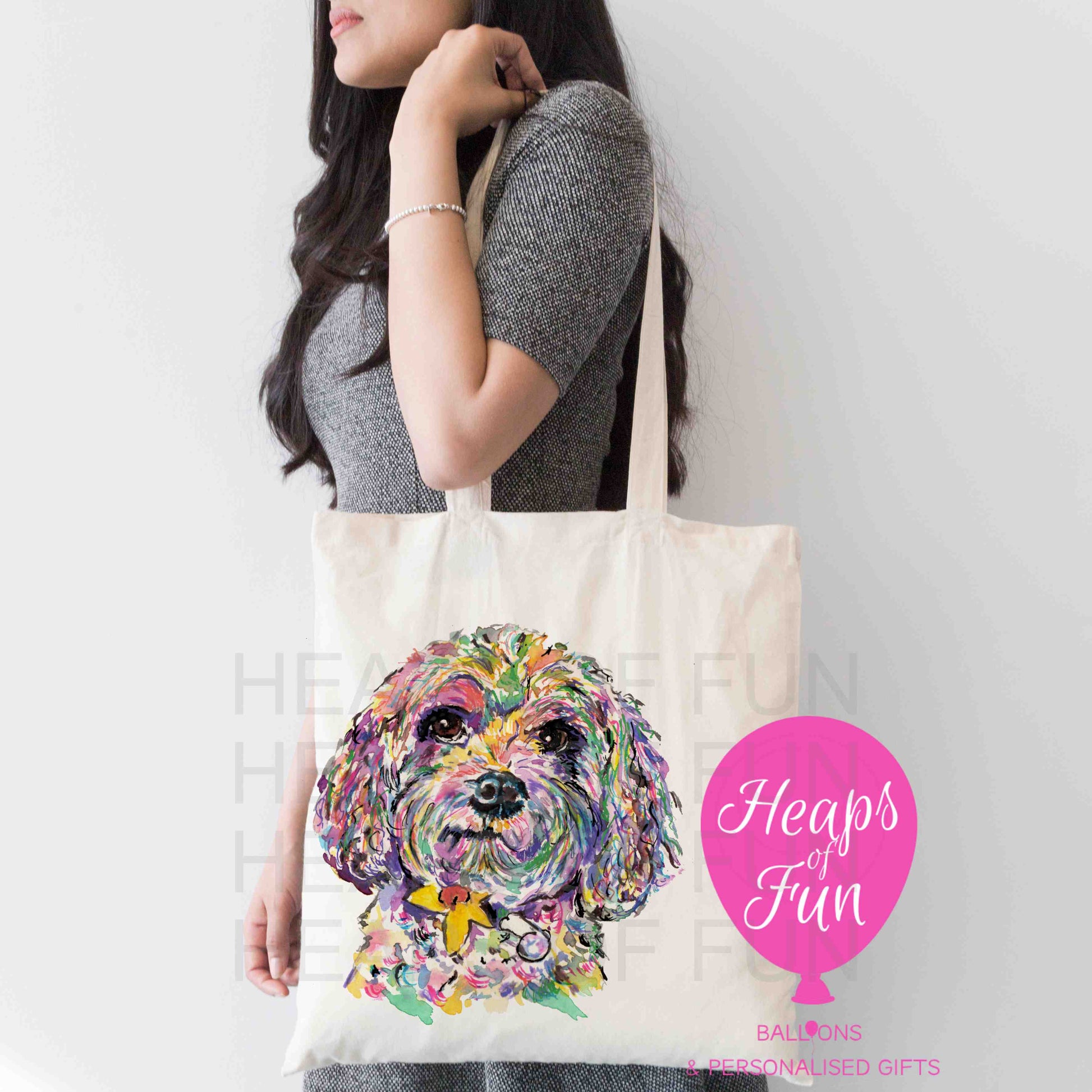 Personalised Cavapoo tote bag with custom text – eco-friendly dog lover gift"