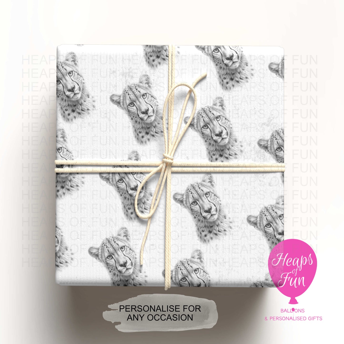 Personalised Cheetah Wrapping Paper –Custom Name Gift Wrap for Birthday, Retirement ,  & Any Special Occasion,   Animal Gift Wrap , From £2.99