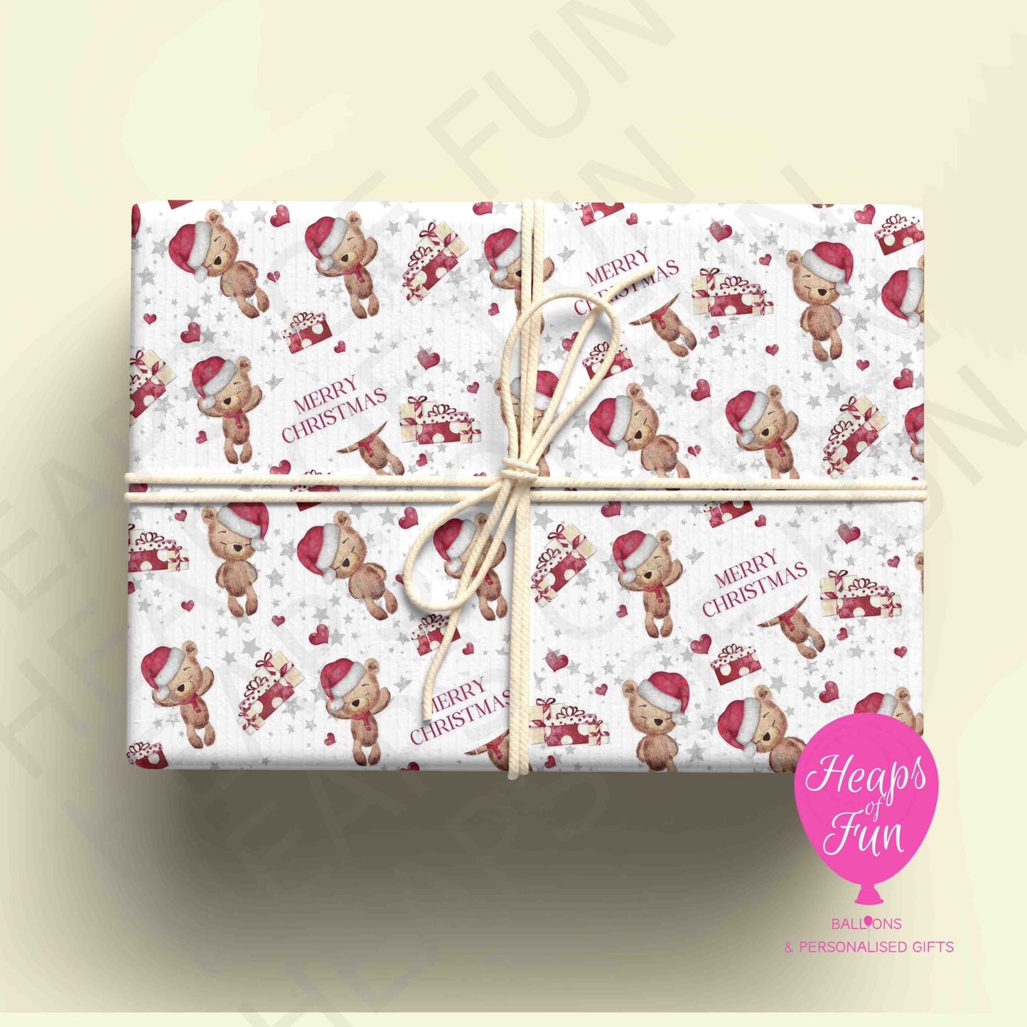 Personalised Christmas Teddy Wrapping Paper – Custom Name Gift Wrap