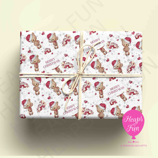 Personalised Christmas Teddy Wrapping Paper – Custom Name Gift Wrap