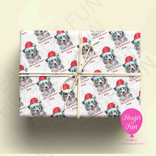 Personalised Collie Dog Christmas Wrapping Paper – Custom Name Gift Wrap