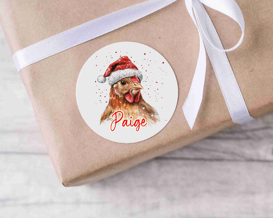 24 Personalised Gloss Christmas Sticker Labels, Christmas Gift Labels, Christmas Chicken Stickers