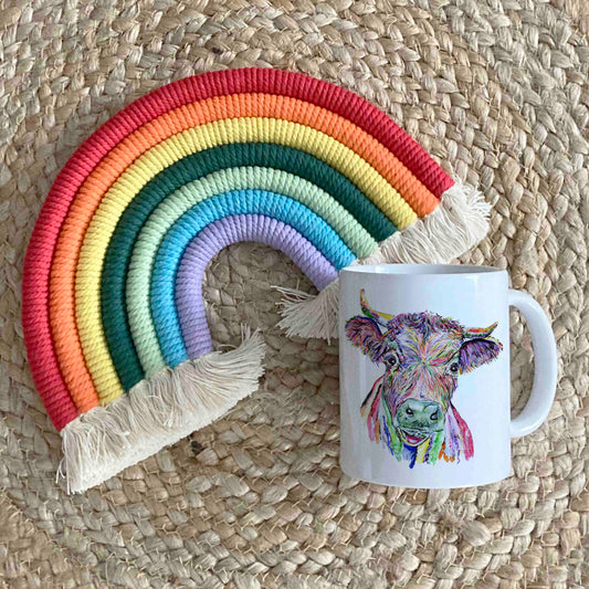 Dexter Cow 11oz Ceramic Mug – Rainbow-Coloured Animal Design