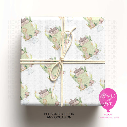 Personalised Dinosaur Birthday Wrapping Paper – Cute Dino Cake Gift Wrap for Kids Parties