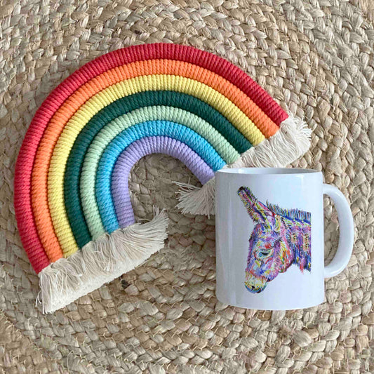 Donkey 11oz Ceramic Mug – Rainbow-Coloured Animal Design