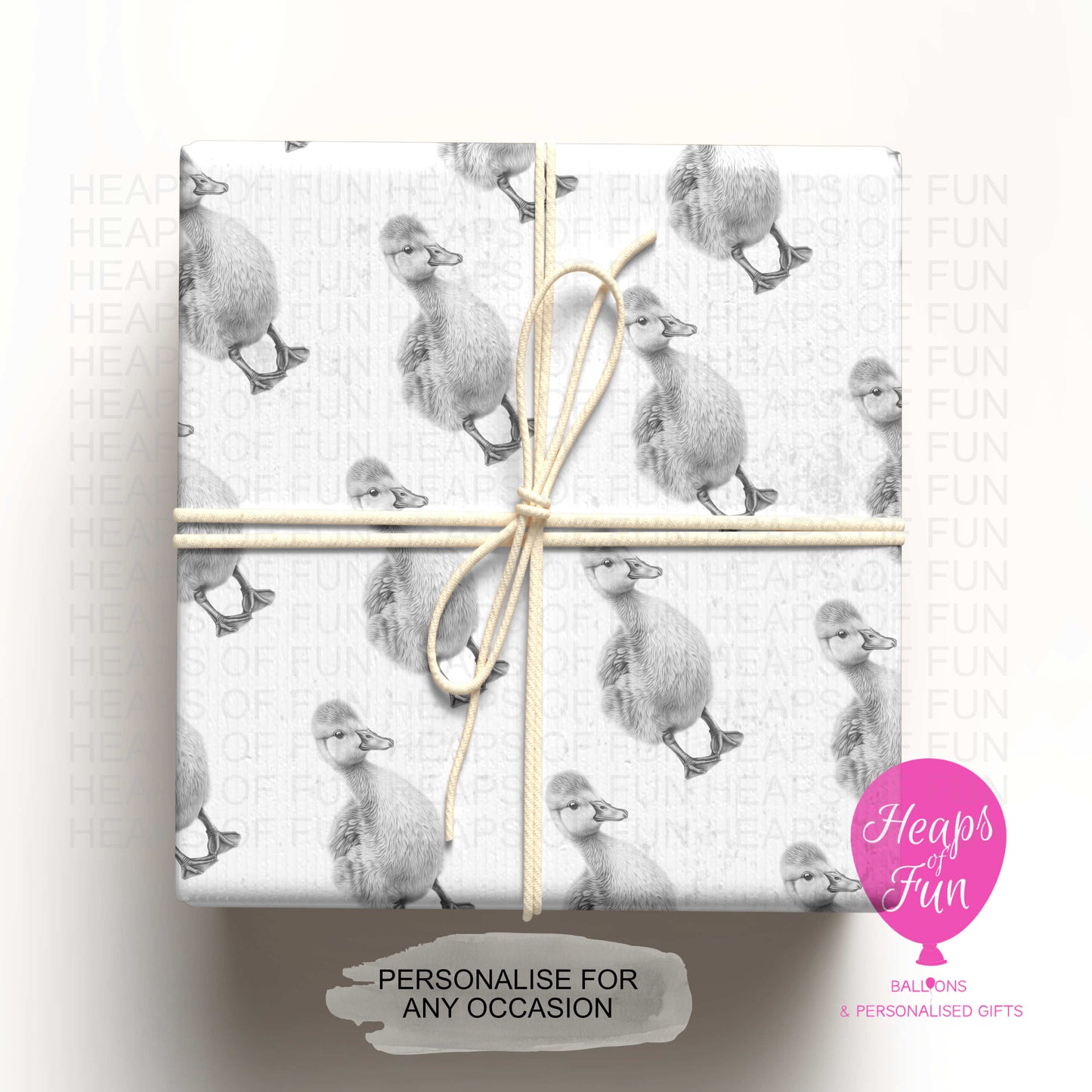 Personalised duckling wrapping paper with custom name cute animal gift wrap design