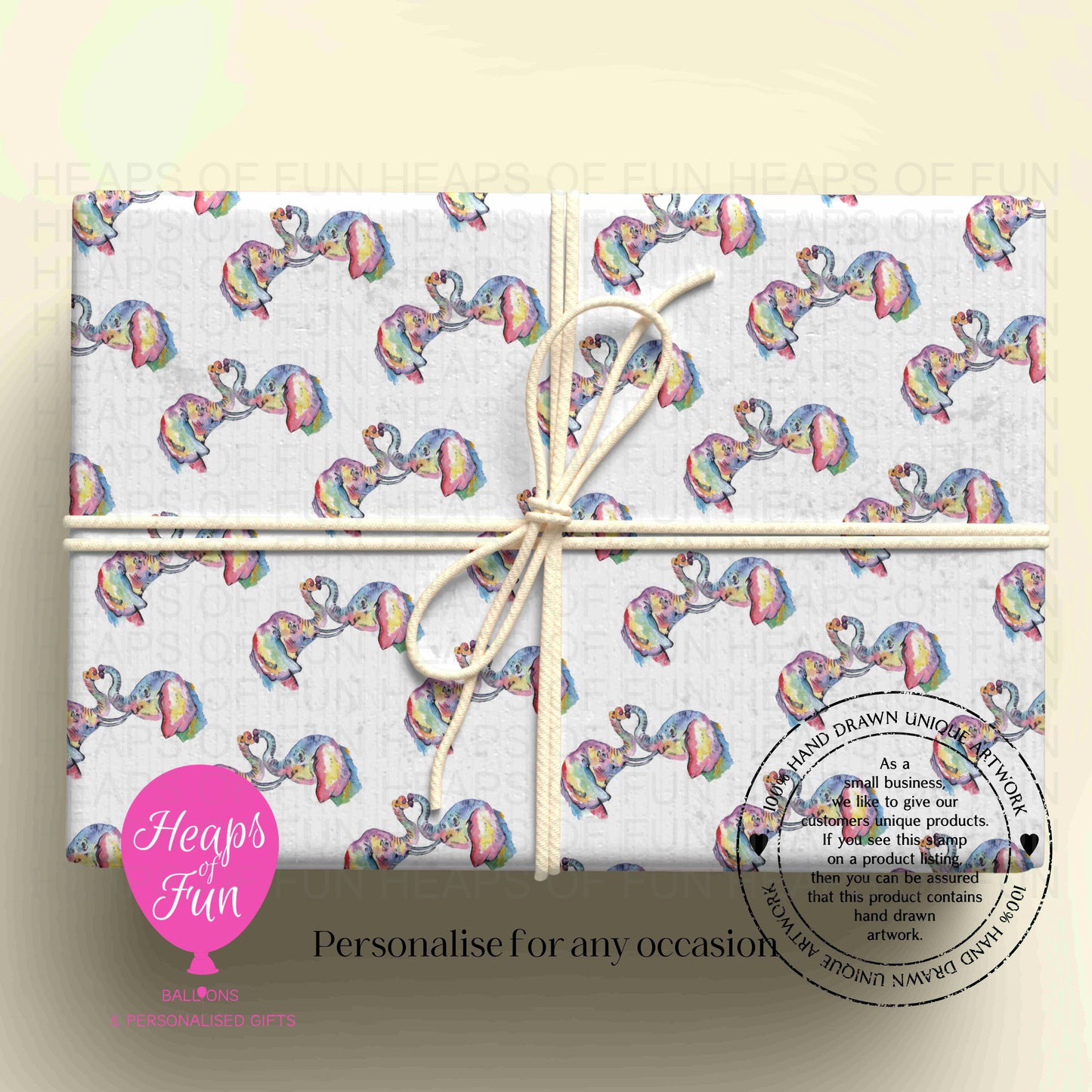 Personalised Elephant Wrapping Paper | Custom Name Gift Wrap for Birthday, Retirement ,  & Any Special Occasion,  Animal Gift Wrap , From £2.99