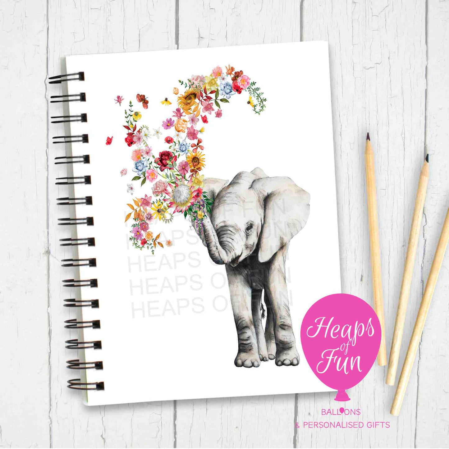 Floral Elephant Notebook – Elegant Elephant Journal with Flower Spray