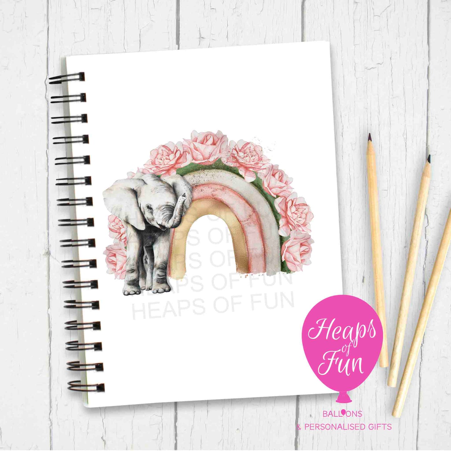 Elephant Rainbow Notebook – Cute Floral Elephant Journal with Pastel Rainbow