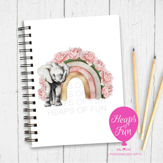 Elephant Rainbow Notebook – Cute Floral Elephant Journal with Pastel Rainbow