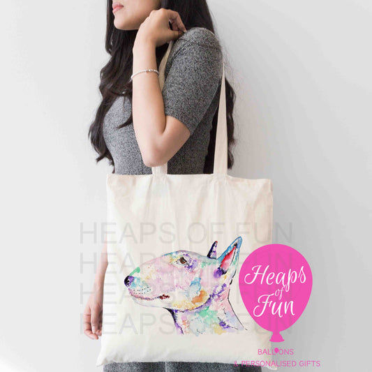 Personalised English Bull Terrier tote bag with custom text – eco-friendly dog lover gift