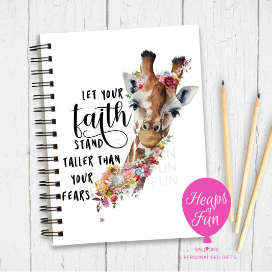 Faith Over Fear Giraffe Notebook – Inspirational Quote Journal with Floral Design