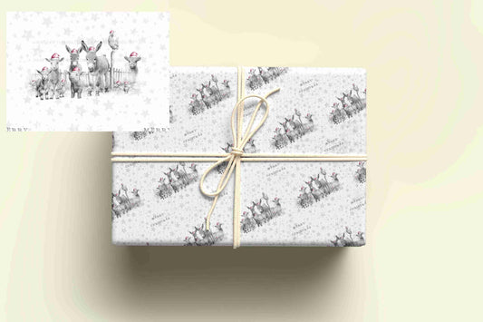 Personalised Sketchy Farm Yard Christmas Wrapping Paper – Unique, Custom Gift Wrap