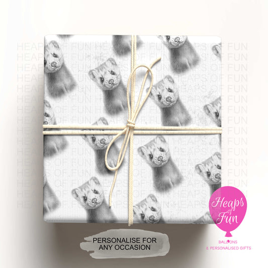 Personalised Ferret Wrapping Paper – Custom Name Gift Wrap for Birthday, Retirement ,  & Any Special Occasion,  Animal Gift Wrap , From £2.99