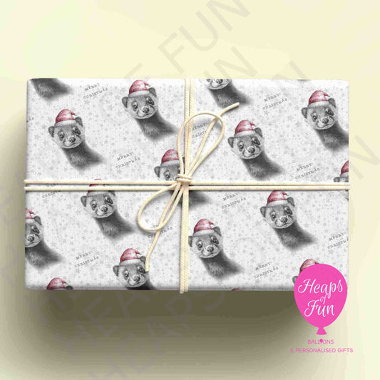Personalised Ferret Christmas Wrapping Paper – Custom Name Gift Wrap