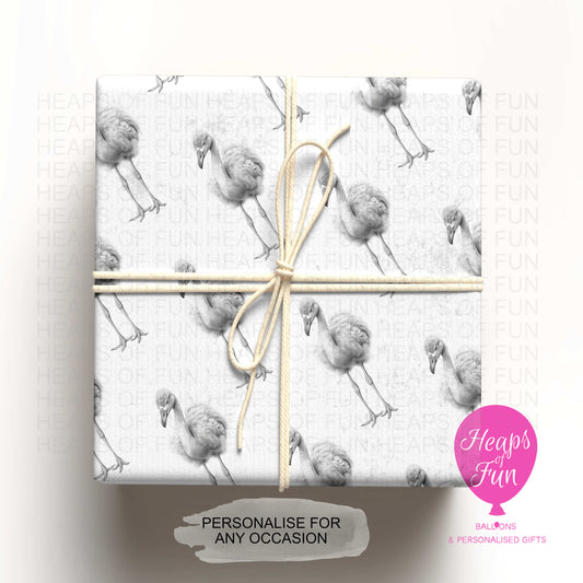 Personalised Flamingo Wrapping Paper – Custom Name Gift Wrap for Birthday, Retirement ,  & Any Special Occasion,   Animal Gift Wrap , From £2.99