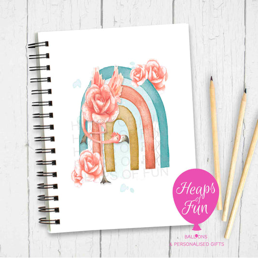 Flamingo Rainbow Notebook – Pink Flamingo with Floral Rainbow Journal