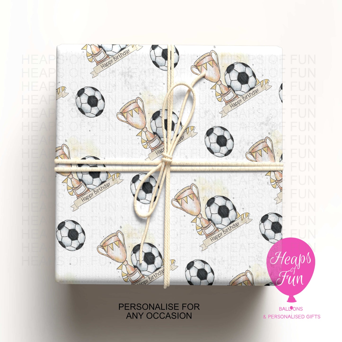 Personalised Football Wrapping Paper – Football Trophy Birthday Gift Wrap (Custom Name & Colour Options)