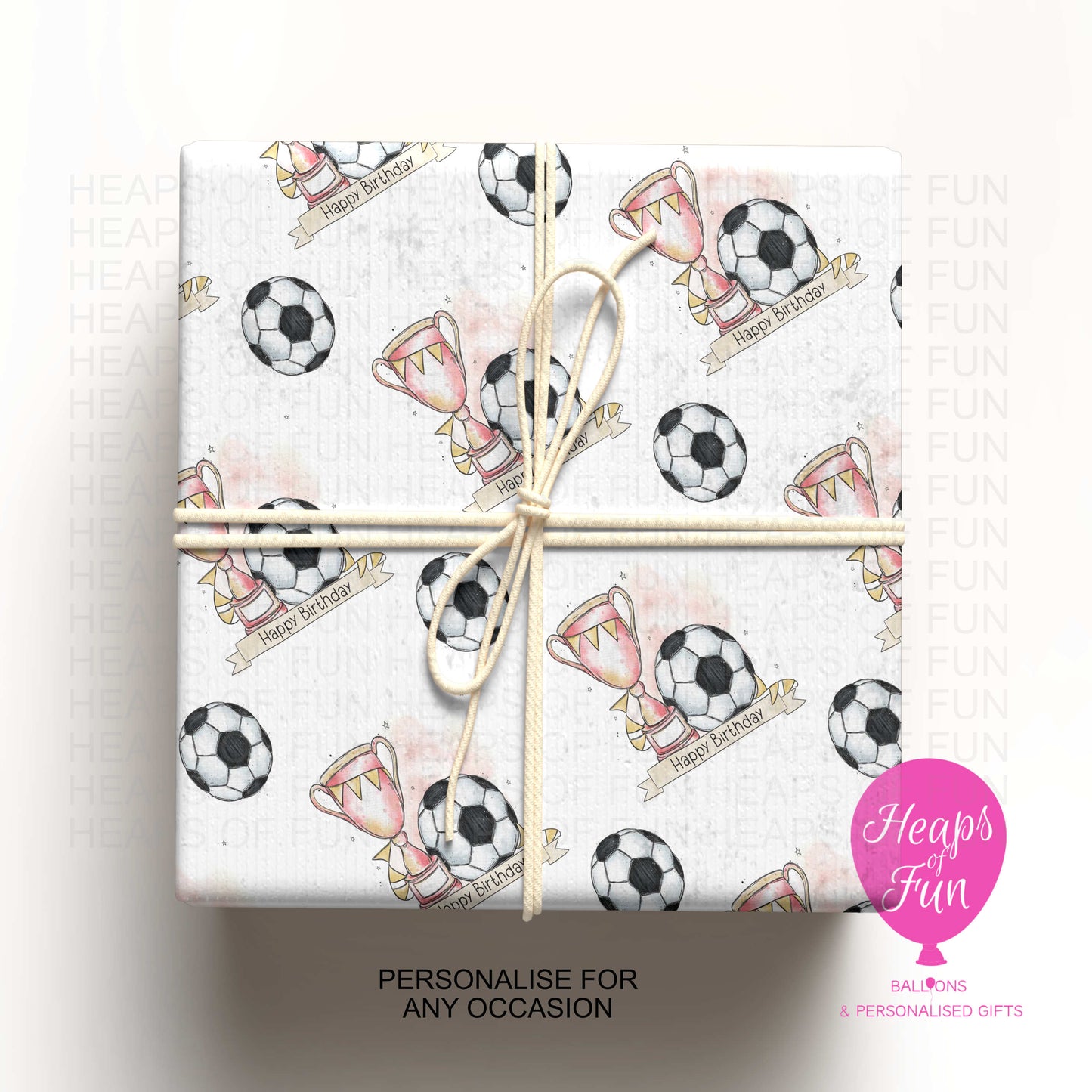 Personalised Football Wrapping Paper – Football Trophy Birthday Gift Wrap (Custom Name & Colour Options)