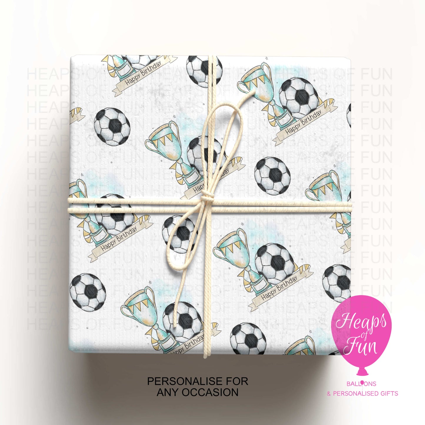 Personalised Football Wrapping Paper – Football Trophy Birthday Gift Wrap (Custom Name & Colour Options)