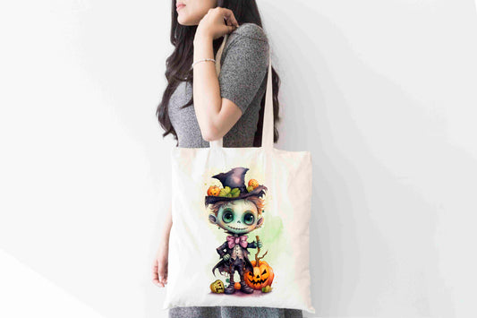 Halloween Tote Bag – Cute Frankenstein & Pumpkin Design