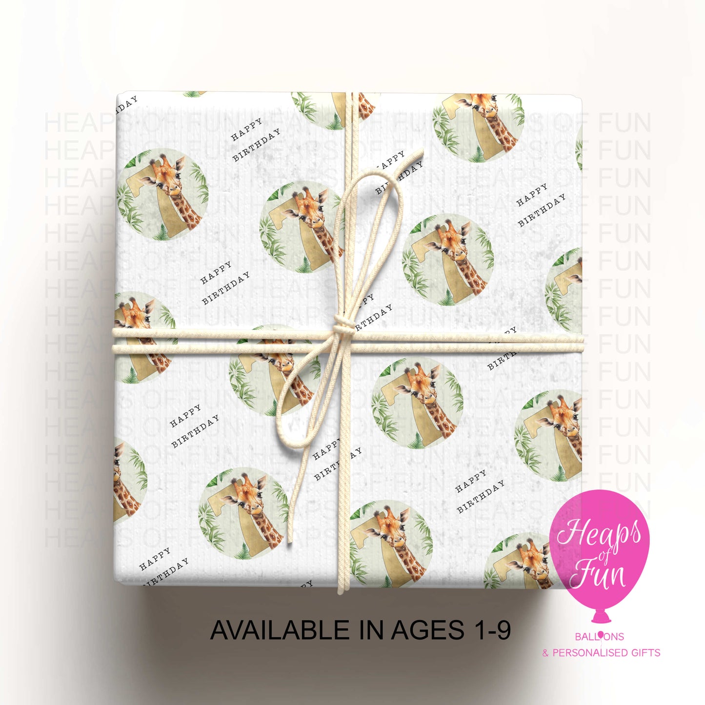 Personalised Giraffe Wrapping Paper – Custom Age Birthday Gift Wrap for Kids – Jungle Safari Party Paper