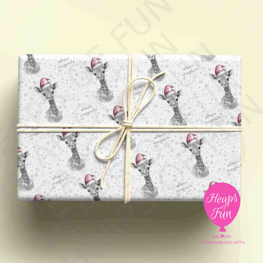 Personalised Giraffe Christmas Wrapping Paper – Custom Name Gift Wrap