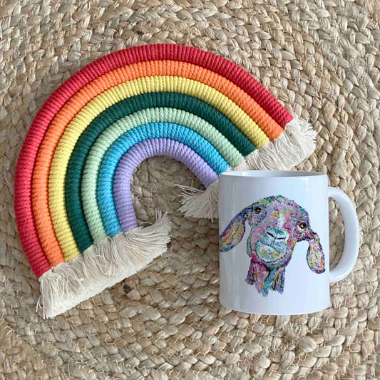 Goat 11oz Ceramic Mug – Rainbow-Coloured Animal Design