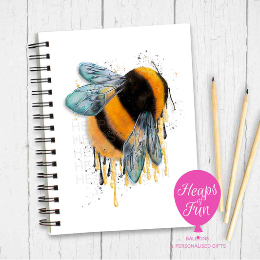 Golden Bee Notebook – Bold Bumblebee Spiral Journal with Honey Drip Design