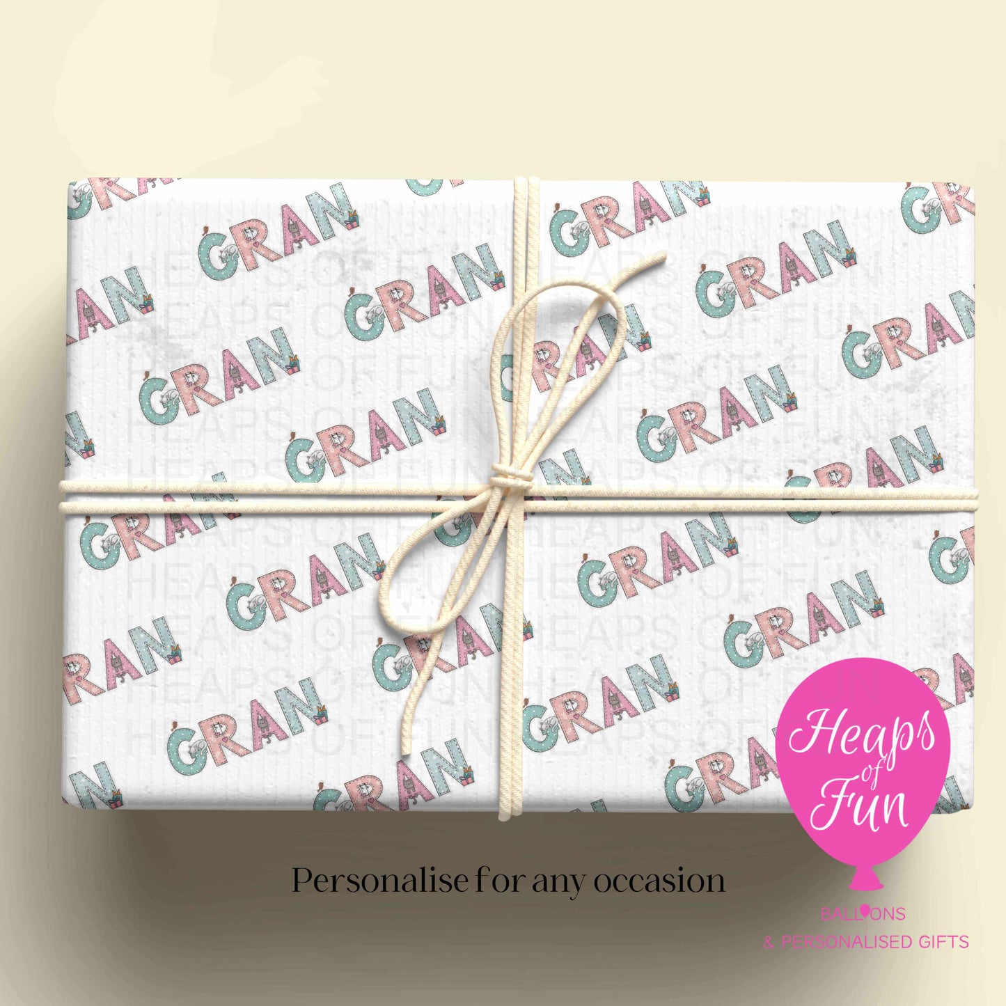 Grandma Wrapping Paper – Gran or Granny Gift Wrap – Personalised Wrapping Paper for Grandma Birthday, Christmas & Special Occasions
