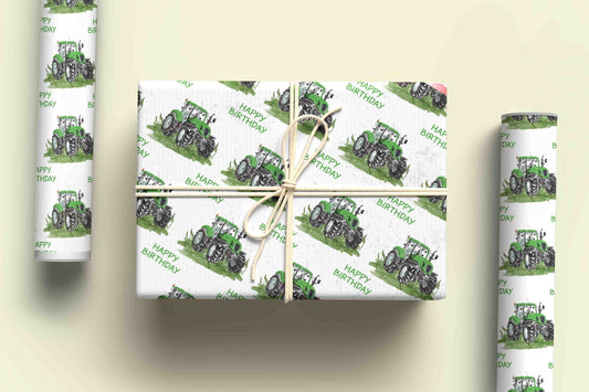 Green Tractor Wrapping Paper