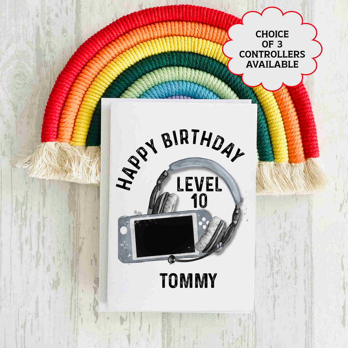 Gaming Birthday Card - Add any name and age - Grey Controller
