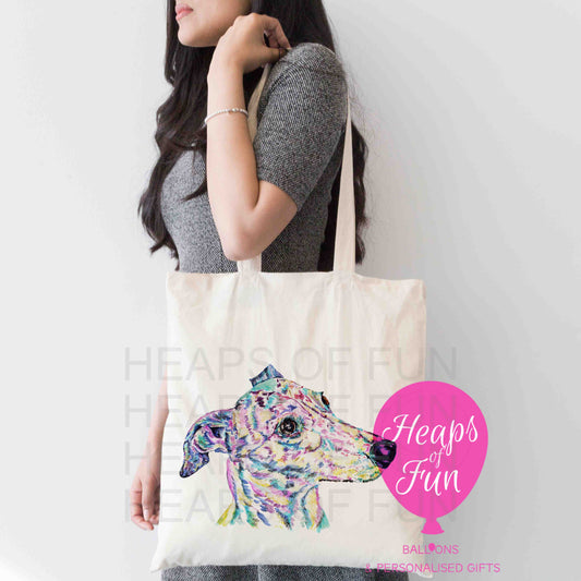 Personalised Greyhound tote bag with custom text – eco-friendly dog lover gift"