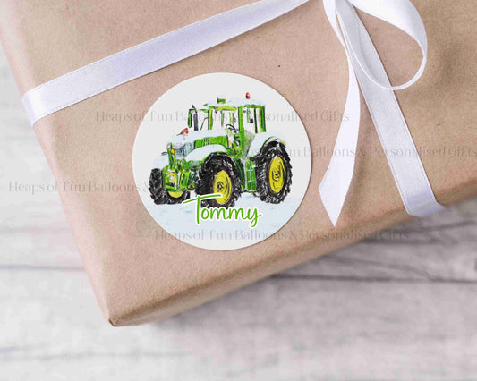 Personalised Green Tractor Christmas Stickers