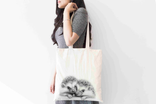 Personalised Sketchy Hedgehog Couple Design Tote Bag | Custom Gift