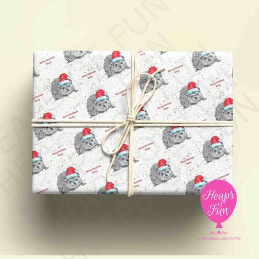 Personalised Hedgehog Christmas Wrapping Paper – Custom Name Gift Wrap