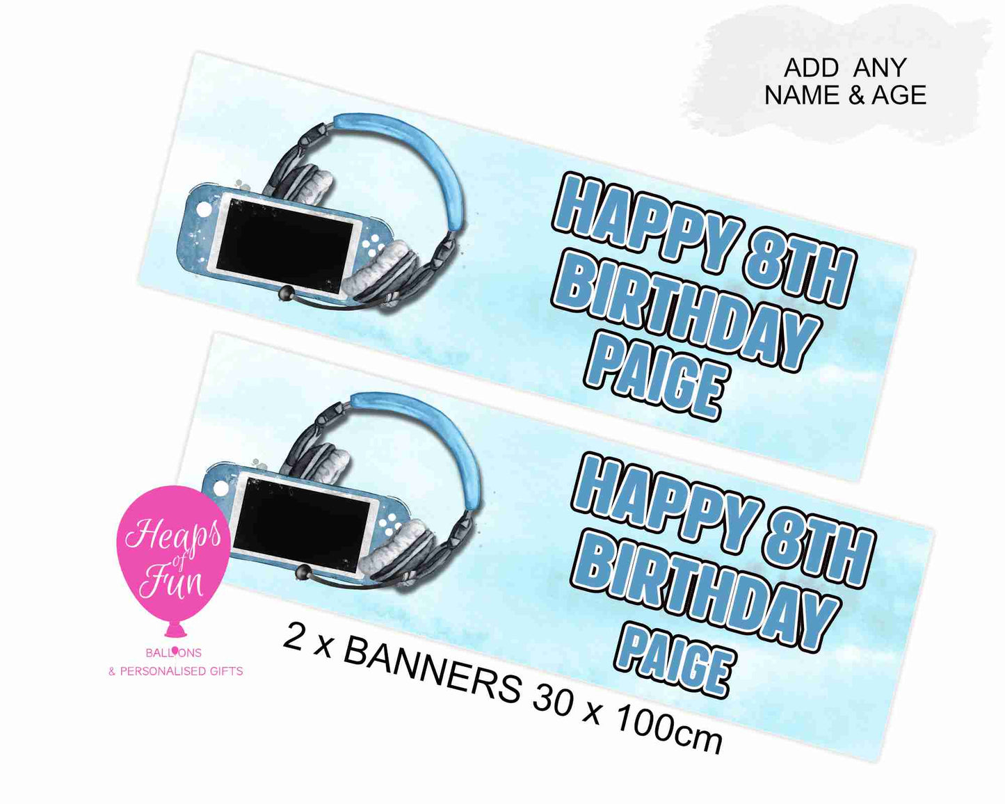 Personalised Gaming Banner- Blue – 3 Controller Designs Available