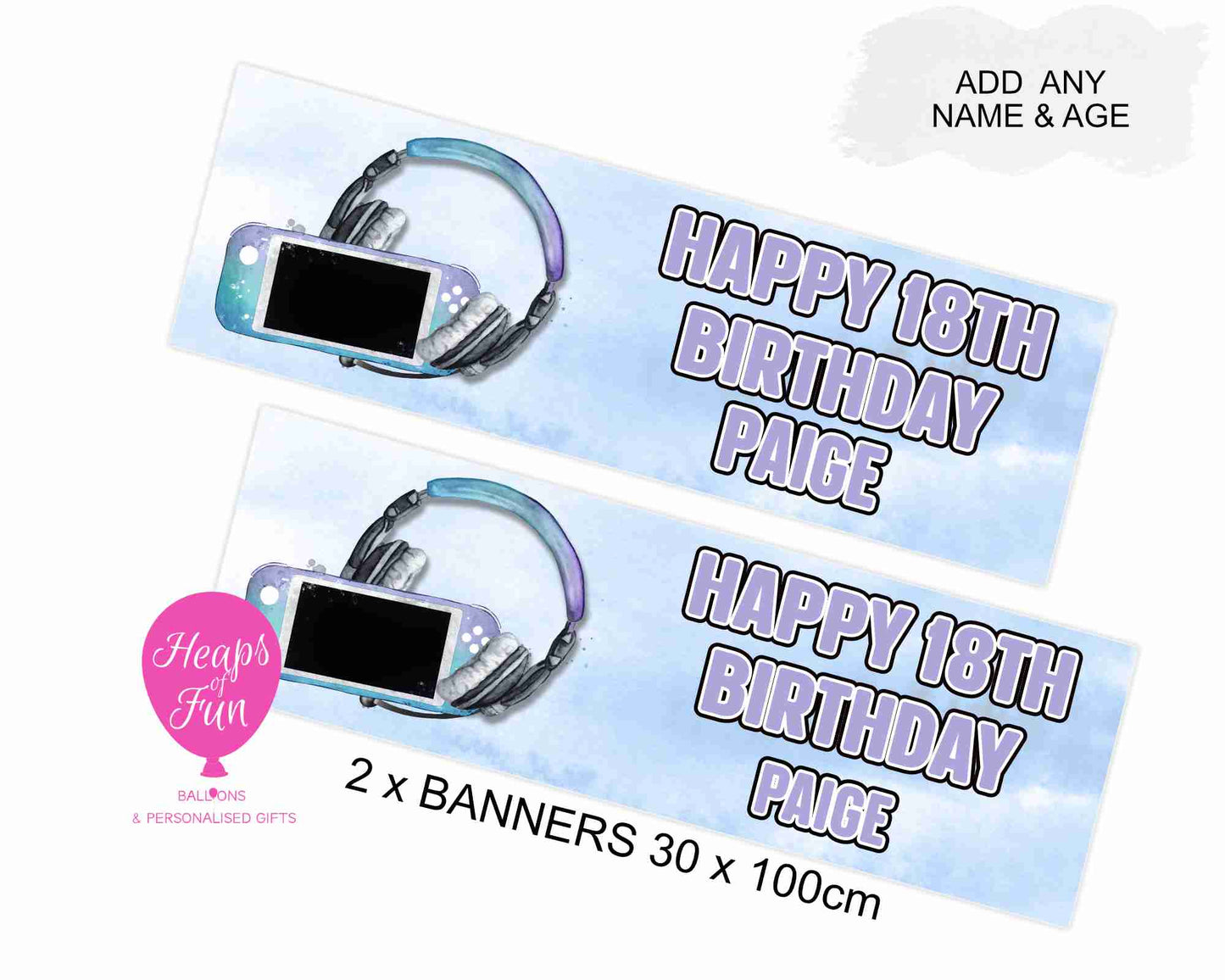 Personalised Gaming Banner- Purple & Blue – 3 Controller Designs Available