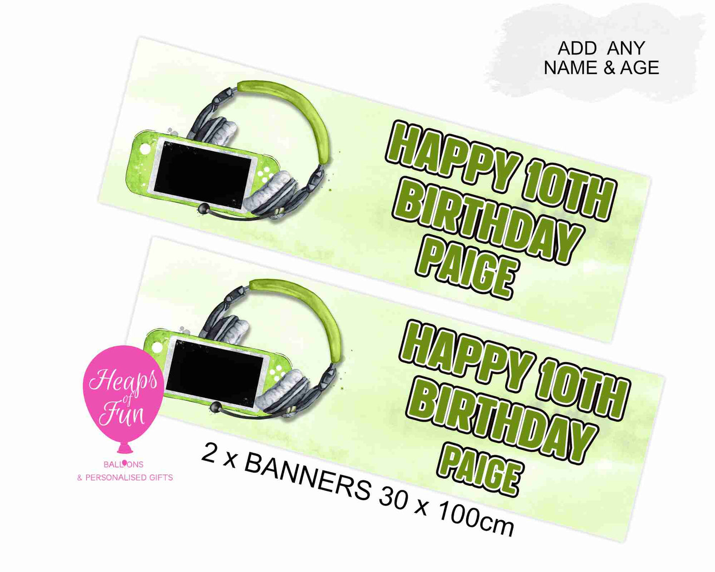 Personalised Gaming Banner- Green – 3 Controller Designs Available