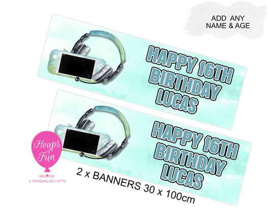 Personalised Gaming Banner- Green & Blue – 3 Controller Designs Available