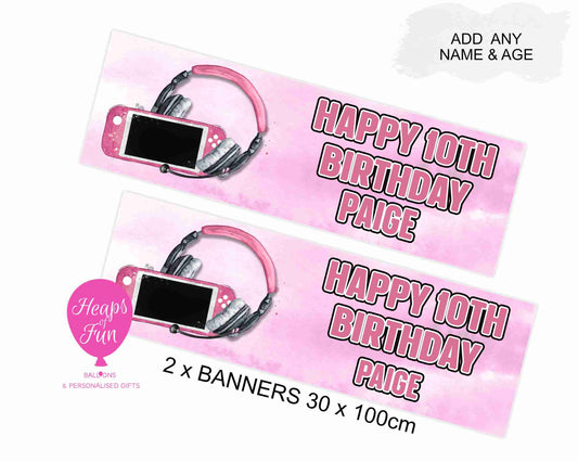 Personalised Gaming Banner- Pink – 3 Controller Designs Available